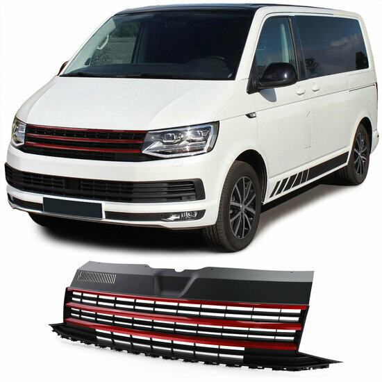 Sportgrill zwart met rood passend voor Volkswagen Transporter T6 2015 - 2019