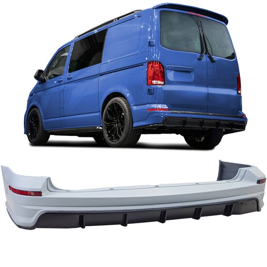 Performance achterbumper met diffuser passend voor Volkswagen Transporter T6 en T6.1 met dubbele deuren