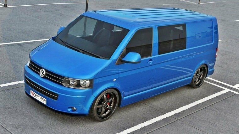 Frontspoiler glanzend zwart versie 2 passend voor VW Transporter T5 facelift model 2009 - 2015 Maxton Design